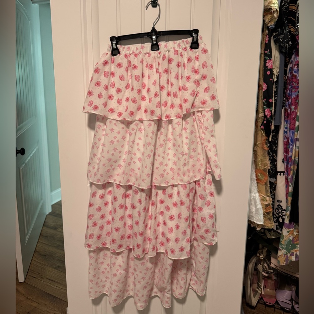 Floral Tiered Skirt - Pink